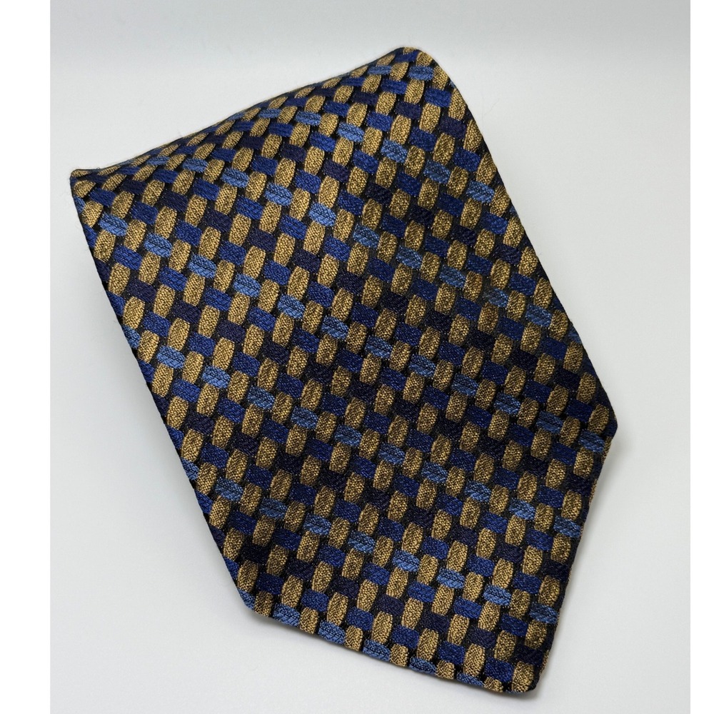 Jos. A. Bank Silk Tie 4" Gold Blue Basketweave Corporate Professional Classic